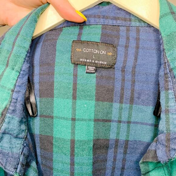 Button up Flannel Shirt Cotton On Blue Green - Picture 5 of 6